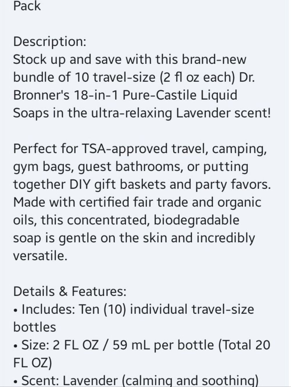 New Pack of 10 Travel Lavender Dr. Bronner's Magic Soap 2 fl oz - Picture 5 of 10